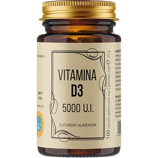 Supliment alimentar Vitamina D3 5000UI, 100 capsule moi, LABORATOARELE REMEDIA Supliment alimentar Vitamina D3 5000UI, 100 capsule moi, LABORATOARELE REMEDIA
