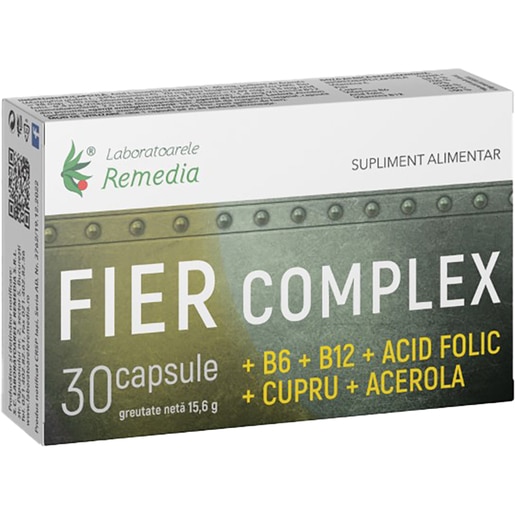 Supliment Fier Complex, 30 capsule, LABORATOARELE REMEDIA Supliment Fier Complex, 30 capsule, LABORATOARELE REMEDIA