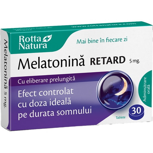 Supliment alimentar Melatonina Retard, 5 mg, 30 tablete, ROTTA NATURA Supliment alimentar Melatonina Retard, 5 mg, 30 tablete, ROTTA NATURA
