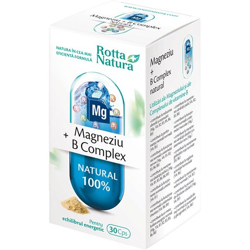 Supliment alimentar Magneziu + B Complex, 30 capsule, 30 capsule, ROTTA NATURA Supliment alimentar Magneziu + B Complex, 30 capsule, 30 capsule, ROTTA NATURA