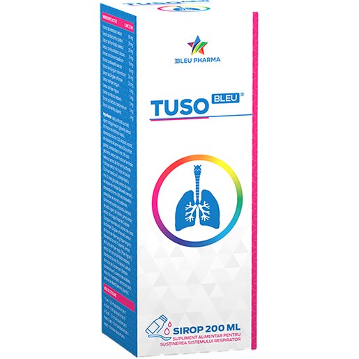 Supliment alimentar Sirop Tuso Bleu, 200 ml, BLEU PHARMA Supliment alimentar Sirop Tuso Bleu, 200 ml, BLEU PHARMA