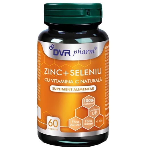 Supliment Zinc + Seleniu + Vitamina C, 60 capsule, DVR PHARM Supliment Zinc + Seleniu + Vitamina C, 60 capsule, DVR PHARM