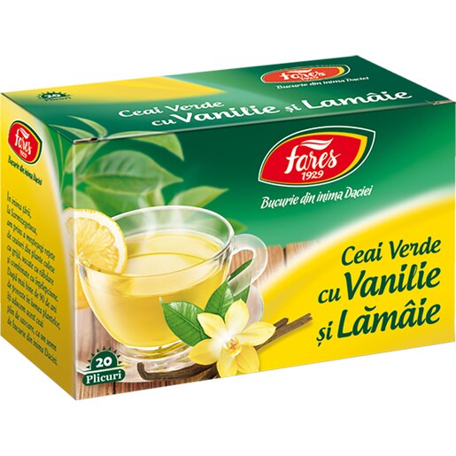 Ceai verde FARES cu vanilie si lamaie, 20 plicuri Ceai verde FARES cu vanilie si lamaie, 20 plicuri