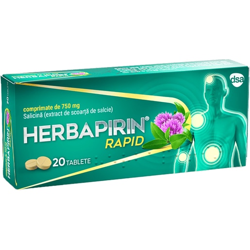 Supliment alimentar Herbapirin Rapid, 20 tablete, ARNICA KFT Supliment alimentar Herbapirin Rapid, 20 tablete, ARNICA KFT