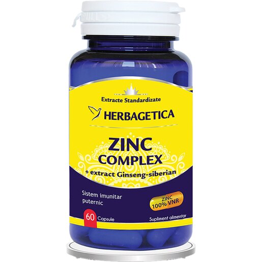 Supliment Zinc Complex, 60 capsule, HERBAGETICA Supliment Zinc Complex, 60 capsule, HERBAGETICA
