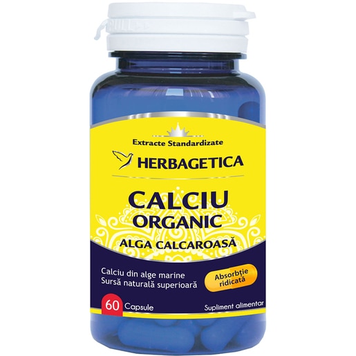 Supliment alimentar Calciu Organic, 60 capsule, HERBAGETICA Supliment alimentar Calciu Organic, 60 capsule, HERBAGETICA