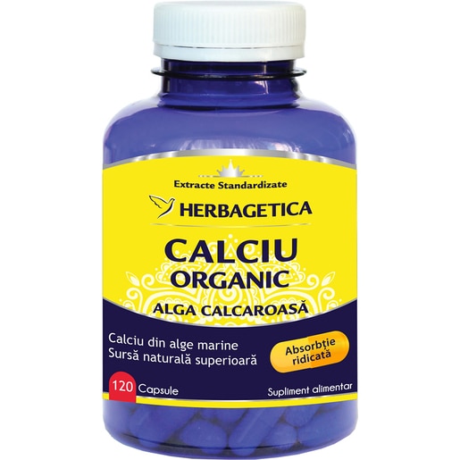 Supliment alimentar Calciu Organic, 120 capsule, HERBAGETICA Supliment alimentar Calciu Organic, 120 capsule, HERBAGETICA