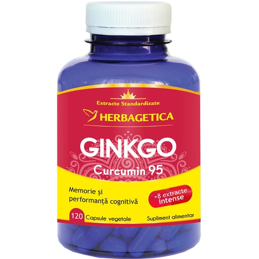 Supliment alimentar Ginkgo Curcumin 95, 120 capsule, HERBAGETICA Supliment alimentar Ginkgo Curcumin 95, 120 capsule, HERBAGETICA
