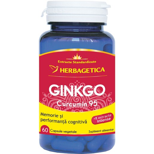 Supliment alimentar Ginkgo Curcumin 95, 60 capsule, HERBAGETICA Supliment alimentar Ginkgo Curcumin 95, 60 capsule, HERBAGETICA