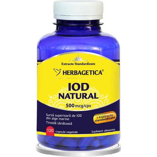 Supliment Iod Natural 500 mcg, 120 capsule, HERBAGETICA Supliment Iod Natural 500 mcg, 120 capsule, HERBAGETICA