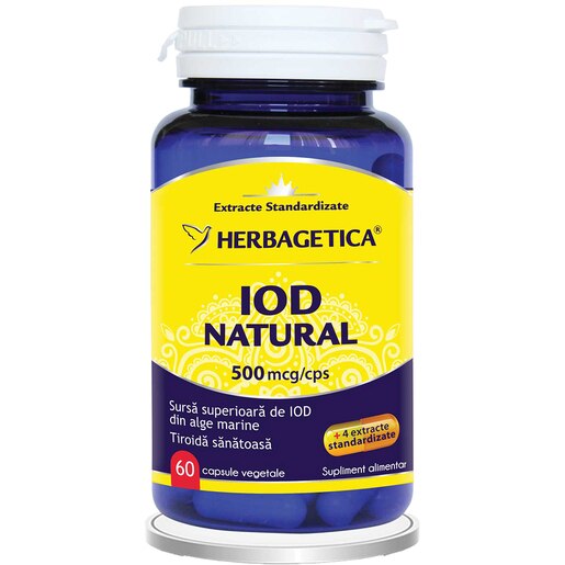 Supliment Iod Natural 500 mcg, 60 capsule, HERBAGETICA Supliment Iod Natural 500 mcg, 60 capsule, HERBAGETICA