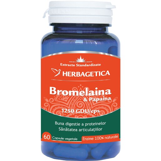 Supliment alimentar Bromelaina si Papaina, 60 capsule, HERBAGETICA Supliment alimentar Bromelaina si Papaina, 60 capsule, HERBAGETICA