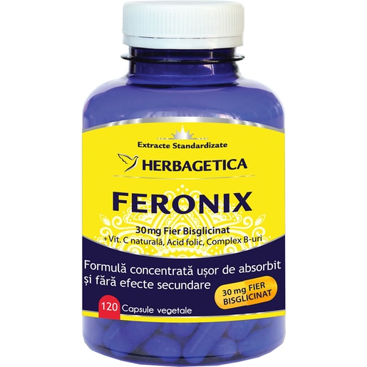 Supliment alimentar Feronix, 120 capsule vegetale, HERBAGETICA Supliment alimentar Feronix, 120 capsule vegetale, HERBAGETICA