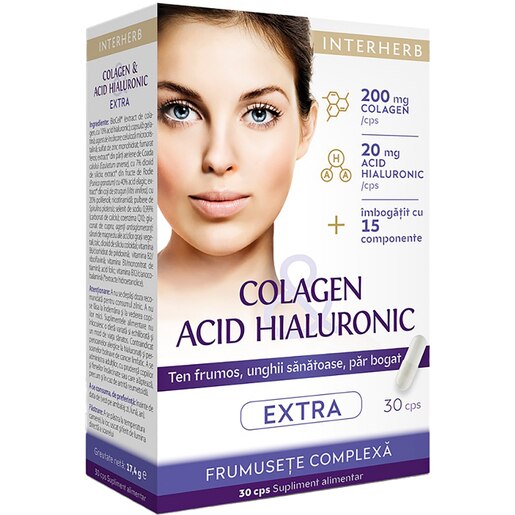 Colagen si Acid Hialuronic Extra, 30 capsule, INTERHERB Colagen si Acid Hialuronic Extra, 30 capsule, INTERHERB