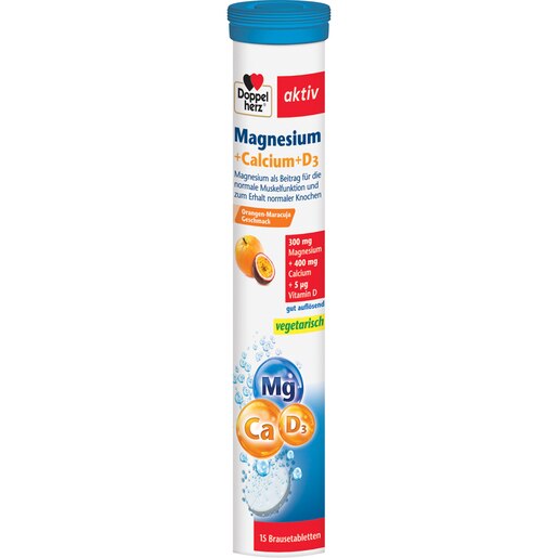 Supliment alimentar Aktiv Magneziu + Calciu + D3, 15 comprimate efervescente, DOPPELHERZ Supliment alimentar Aktiv Magneziu + Calciu + D3, 15 comprimate efervescente, DOPPELHERZ