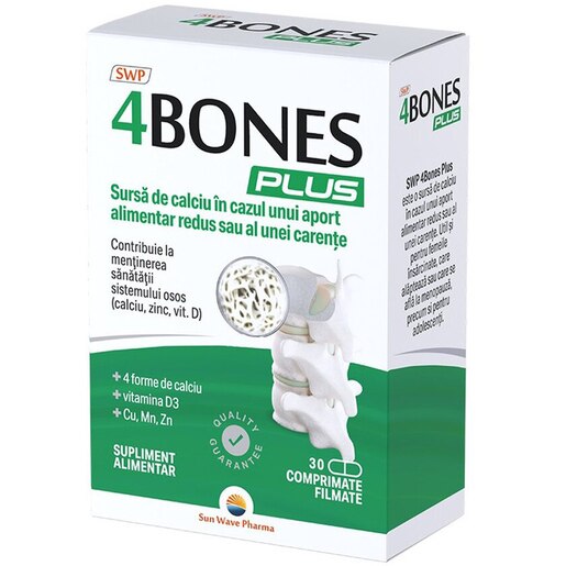 Supliment alimentar 4 Bones Plus, 30 comprimate filmate, SUN WAVE PHARMA Supliment alimentar 4 Bones Plus, 30 comprimate filmate, SUN WAVE PHARMA