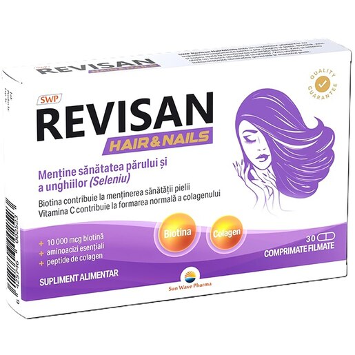 Supliment alimentar Revisan Hair & Nail, 30 comprimate filmate, SUN WAVE PHARMA Supliment alimentar Revisan Hair & Nail, 30 comprimate filmate, SUN WAVE PHARMA
