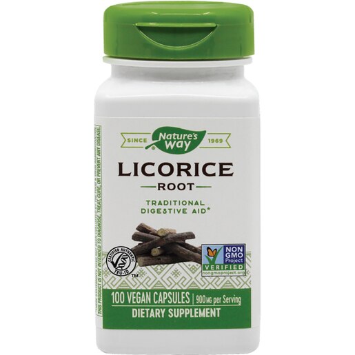 Supliment alimentar Licorice (Lemn-dulce) 450 mg Natures Way, 100 capsule vegetale, SECOM Supliment alimentar Licorice (Lemn-dulce) 450 mg Natures Way, 100 capsule vegetale, SECOM