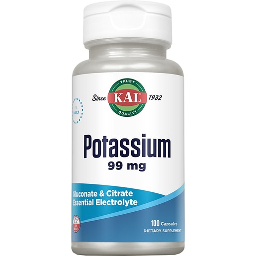 Supliment alimentar Potassium 99 mg KAL, 100 capsule vegetale, SECOM Supliment alimentar Potassium 99 mg KAL, 100 capsule vegetale, SECOM