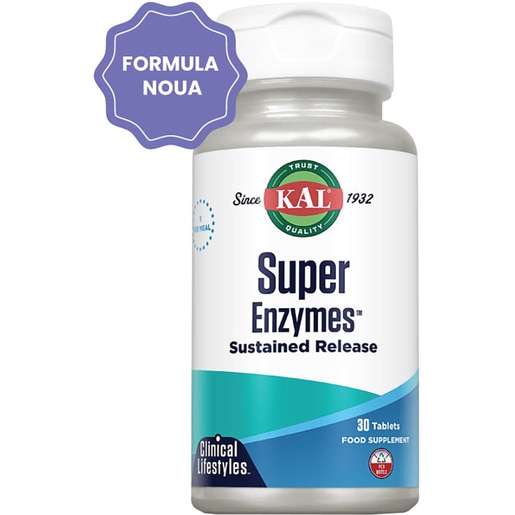 Supliment alimentar Super Enzymes KAL, 30 tablete Bi-Layer, SECOM Supliment alimentar Super Enzymes KAL, 30 tablete Bi-Layer, SECOM