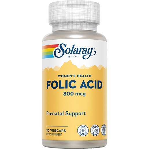 Supliment alimentar Acid Folic 800 mcg Solaray, 30 capsule vegetale, SECOM Supliment alimentar Acid Folic 800 mcg Solaray, 30 capsule vegetale, SECOM
