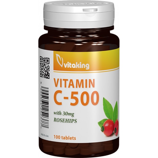 Supliment alimentar Vitamina C 500 mg cu Macese, 100 comprimate, VITAKING Supliment alimentar Vitamina C 500 mg cu Macese, 100 comprimate, VITAKING