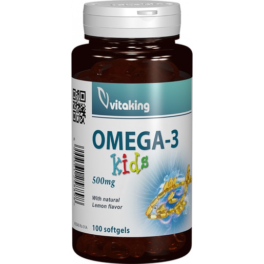 Supliment alimentar Omega 3 natural pentru copii, 100 capsule, VITAKING Supliment alimentar Omega 3 natural pentru copii, 100 capsule, VITAKING
