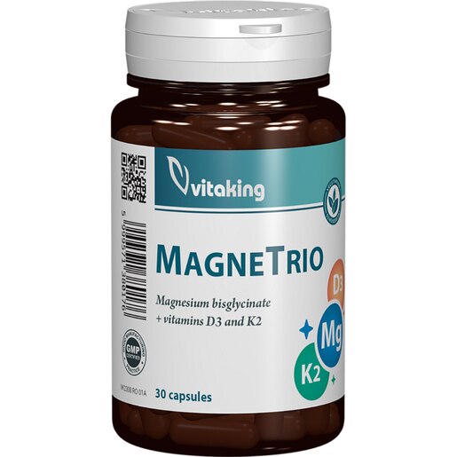 Supliment MagneTrio-Bisglicinat de Magneziu + K2 90 mcg + D3 1000UI, 30 capsule, VITAKING Supliment MagneTrio-Bisglicinat de Magneziu + K2 90 mcg + D3 1000UI, 30 capsule, VITAKING