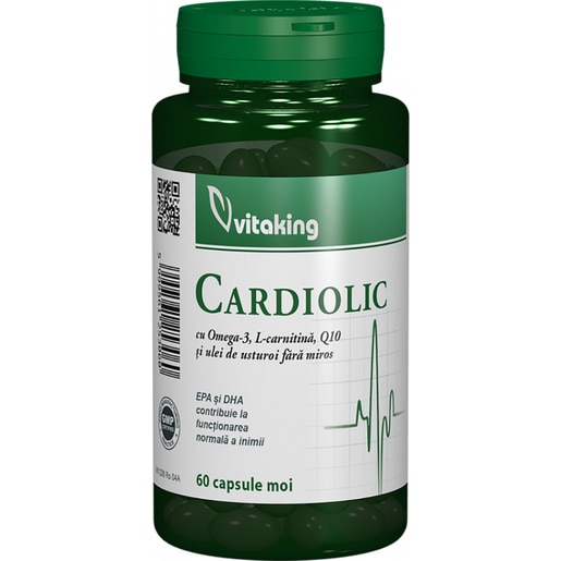 Supliment Complex Cardiolic cu Omega 3, L-carnitina si Q10, 60 capsule moi, VITAKING Supliment Complex Cardiolic cu Omega 3, L-carnitina si Q10, 60 capsule moi, VITAKING