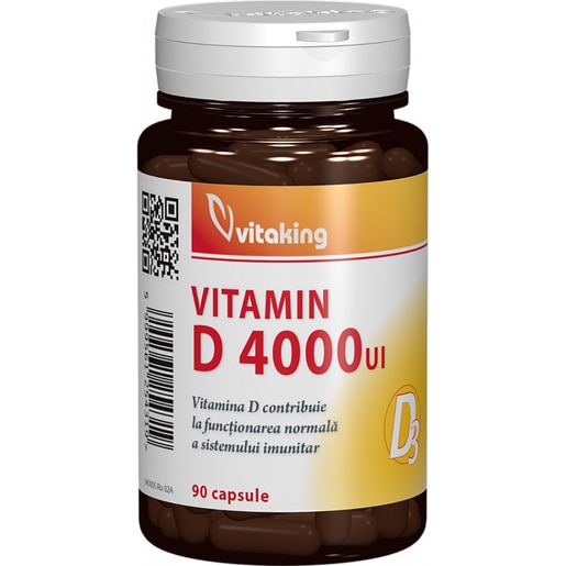 Supliment alimentar Vitamina D3 Forte 4000 UI, 90 capsule, VITAKING Supliment alimentar Vitamina D3 Forte 4000 UI, 90 capsule, VITAKING