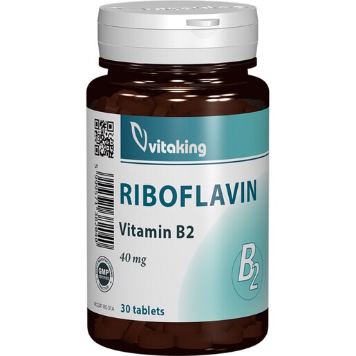 Supliment alimentar Vitamina B2 Riboflavin 40 mg, 30 comprimate, VITAKING Supliment alimentar Vitamina B2 Riboflavin 40 mg, 30 comprimate, VITAKING