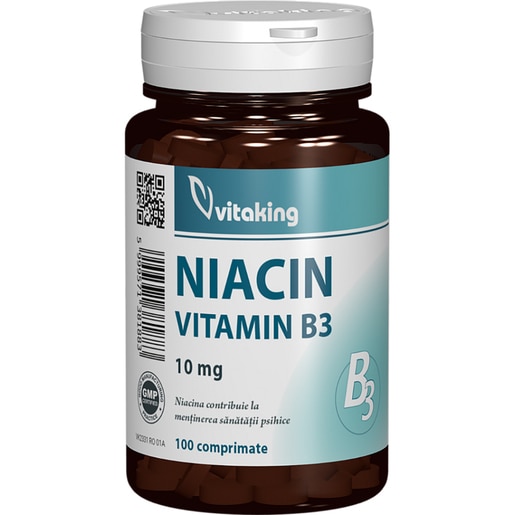 Supliment alimentar Vitamina B3 Niacina 10 mg, 100 comprimate, VITAKING Supliment alimentar Vitamina B3 Niacina 10 mg, 100 comprimate, VITAKING