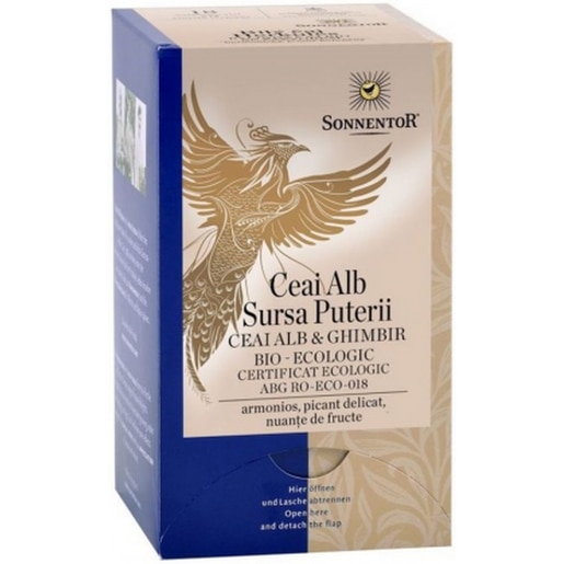 Ceai alb SONNENTOR Sursa puterii, cu ghimbir, 18 plicuri Ceai alb SONNENTOR Sursa puterii, cu ghimbir, 18 plicuri