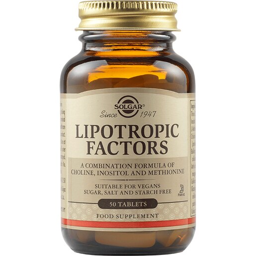 Supliment alimentar Complex Colina, Inositol si Metionina - Lipotropic Factors, 50 tablete, SOLGAR Supliment alimentar Complex Colina, Inositol si Metionina - Lipotropic Factors, 50 tablete, SOLGAR