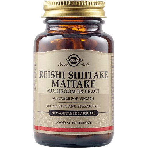 Supliment alimentar Extract Ciuperci Reishi, Shitake, Maitake, 50 capsule vegetale, SOLGAR Supliment alimentar Extract Ciuperci Reishi, Shitake, Maitake, 50 capsule vegetale, SOLGAR