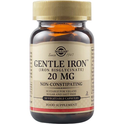 Supliment alimentar Fier Bisglicinat 20 mg Gentle Iron, 90 capsule, SOLGAR Supliment alimentar Fier Bisglicinat 20 mg Gentle Iron, 90 capsule, SOLGAR