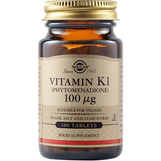 Supliment alimentar Vitamina K1 100 mcg, 100 tablete, SOLGAR Supliment alimentar Vitamina K1 100 mcg, 100 tablete, SOLGAR