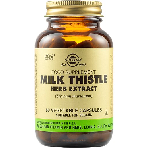 Supliment alimentar Extract de Silimarina Milk Thistle, 60 capsule, SOLGAR Supliment alimentar Extract de Silimarina Milk Thistle, 60 capsule, SOLGAR