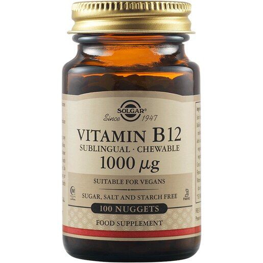 Supliment alimentar Vitamina B12 1000 mcg, 100 tablete masticabile, SOLGAR Supliment alimentar Vitamina B12 1000 mcg, 100 tablete masticabile, SOLGAR