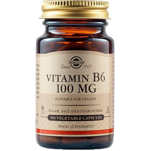 Supliment alimentar Vitamina B6 100 mg, 10 capsule vegetale, SOLGAR Supliment alimentar Vitamina B6 100 mg, 10 capsule vegetale, SOLGAR