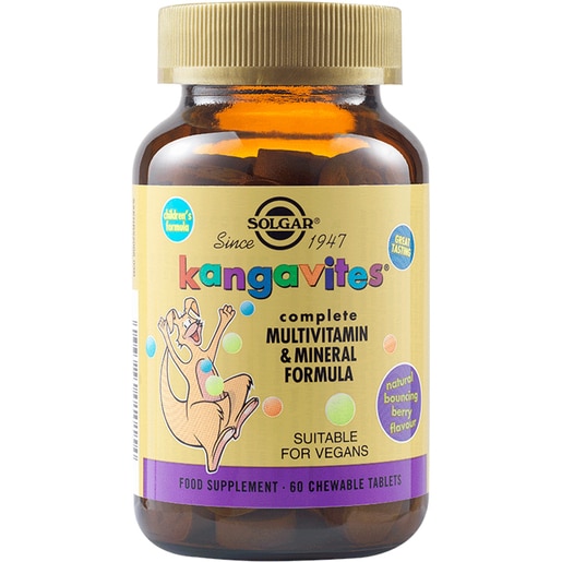 Supliment alimentar Multivitamine si Minerale Kangavites pentru copii, 60 tablete masticabile, SOLGAR Supliment alimentar Multivitamine si Minerale Kangavites pentru copii, 60 tablete masticabile, SOLGAR