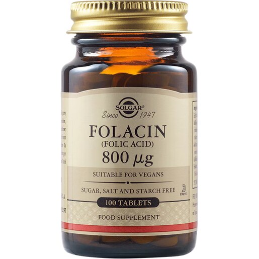 Supliment alimentar Acid Folic 800 mcg Folacin, 100 tablete, SOLGAR Supliment alimentar Acid Folic 800 mcg Folacin, 100 tablete, SOLGAR