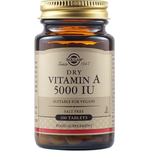 Supliment alimentar Vitamina A uscata 5000 UI, 100 tablete, SOLGAR Supliment alimentar Vitamina A uscata 5000 UI, 100 tablete, SOLGAR