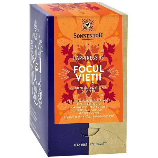 Ceai SONNENTOR Happiness Is...Focul vietii, 18 plicuri Ceai SONNENTOR Happiness Is...Focul vietii, 18 plicuri