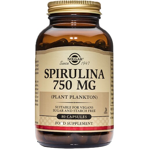 Supliment alimentar Spirulina 750 mg, 80 capsule vegetale, SOLGAR Supliment alimentar Spirulina 750 mg, 80 capsule vegetale, SOLGAR