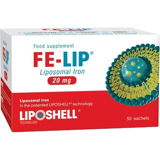 Supliment alimentar Fier Lipozomal 20 mg, 30 plicuri, LIPOSHELL Supliment alimentar Fier Lipozomal 20 mg, 30 plicuri, LIPOSHELL