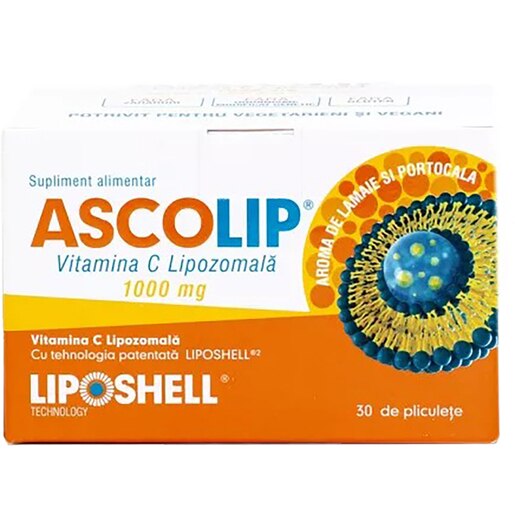 Supliment alimentar Vitamina C Lipozomala cu aroma de portocale 1000 mg, 30 plicuri, LIPOSHELL Supliment alimentar Vitamina C Lipozomala cu aroma de portocale 1000 mg, 30 plicuri, LIPOSHELL