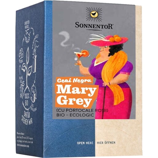 Ceai negru SONNENTOR Mary Grey cu portocale rosii, 18 plicuri Ceai negru SONNENTOR Mary Grey cu portocale rosii, 18 plicuri