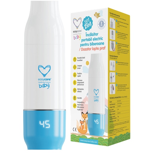Set 2in1 incalzitor biberoane si dozator lapte praf EASYCARE EASY00235, 250ml, alb-albastru Set 2in1 incalzitor biberoane si dozator lapte praf EASYCARE EASY00235, 250ml, alb-albastru
