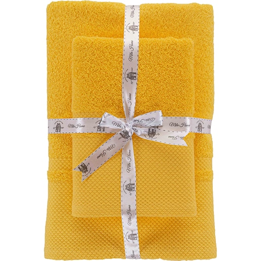 Set 2 prosoape baie MILA HOME Berna, 70 x 140 cm, 50 x 90 cm, bumbac, galben Set 2 prosoape baie MILA HOME Berna, 70 x 140 cm, 50 x 90 cm, bumbac, galben